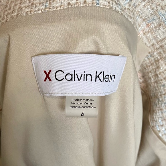 X Calvin Klein Tweed Blazer, Size 6, Petite, Light Cream Silver Peach Light Blue - Picture 7 of 11
